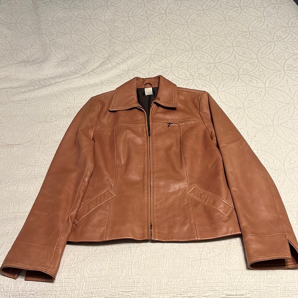 J Crew Women’s Tan Leather Jacket - Size Small